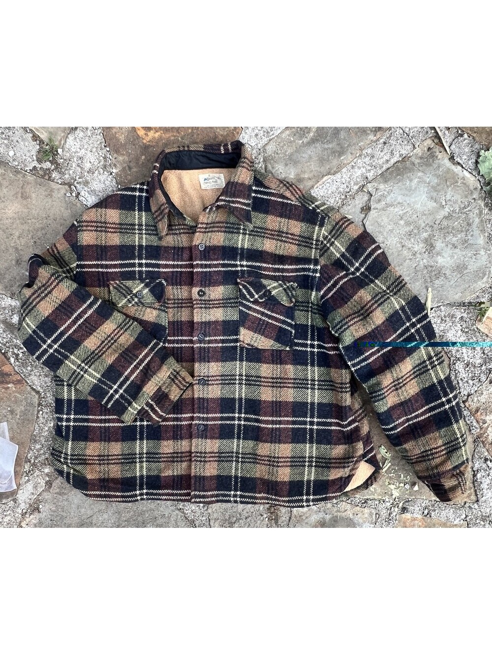 Vintage 70s Kmart Plaid CPO Shirt Jacket Sherpa Lined Mens XL 54" Chest